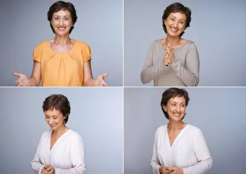 Vier Portraitvarianten einer Frau aus einer Sitzung